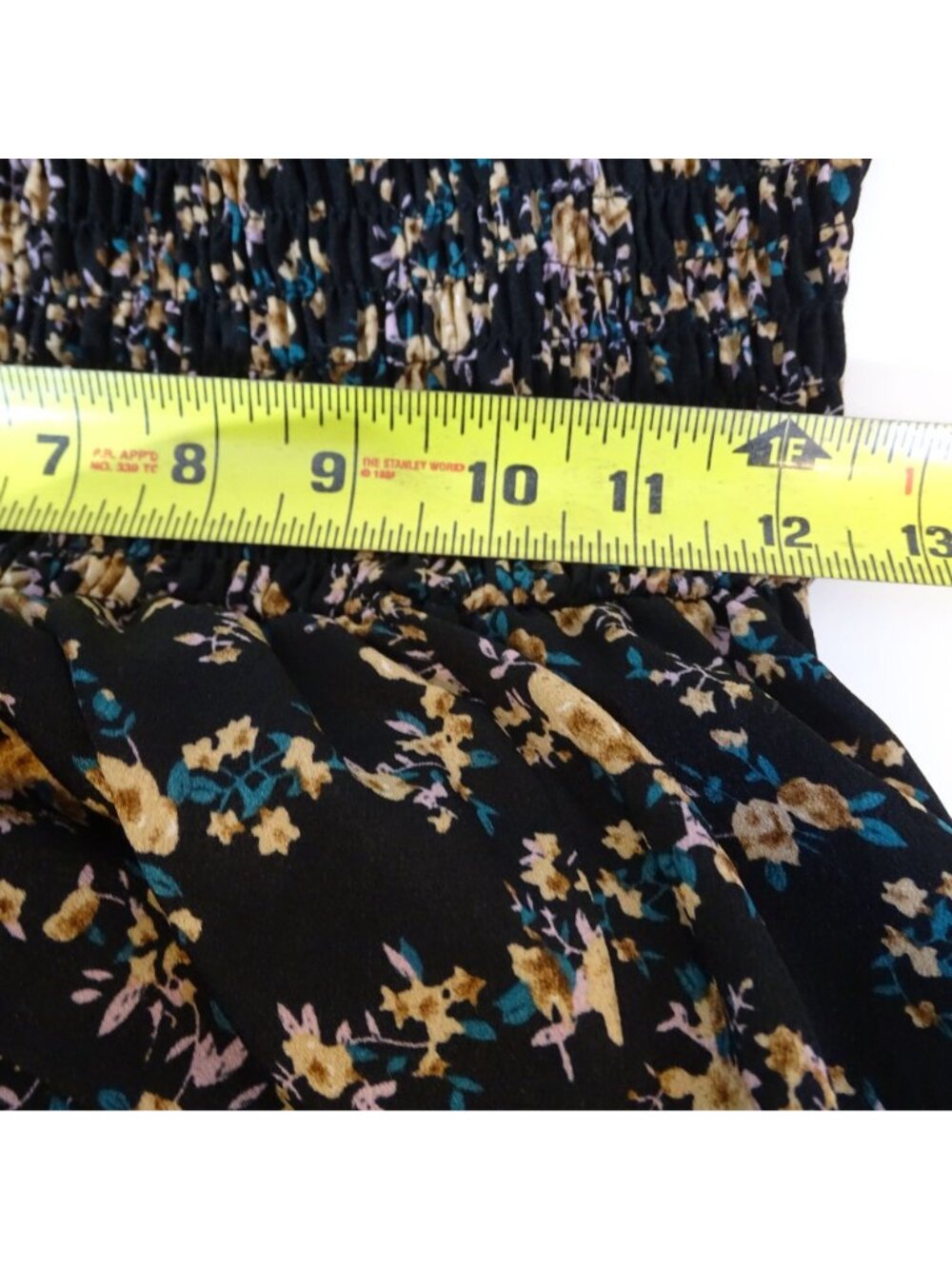 Floral Smocked Off-Shoulder Maxi Dress Black Women Size S Cottagecore Boho - Picture 8 of 10